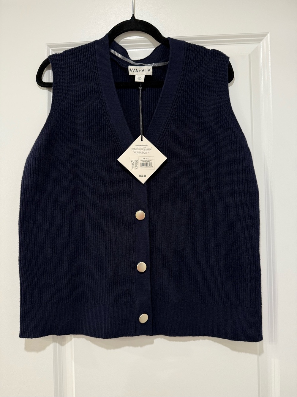 Ava & Viv Dark Navy Button-Front Knit Vest NWT